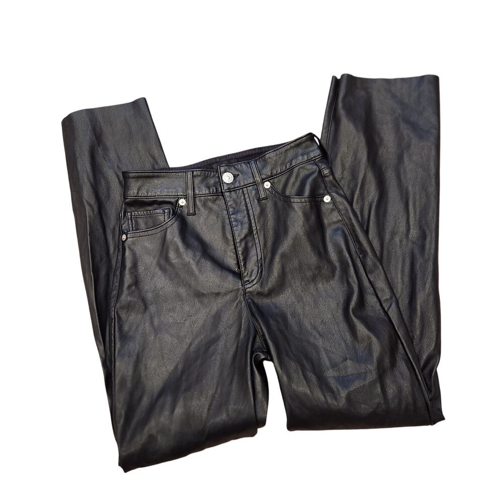 EUC Express‎ Black Faux Leather Modern Straight Super High Rise Sz Xs